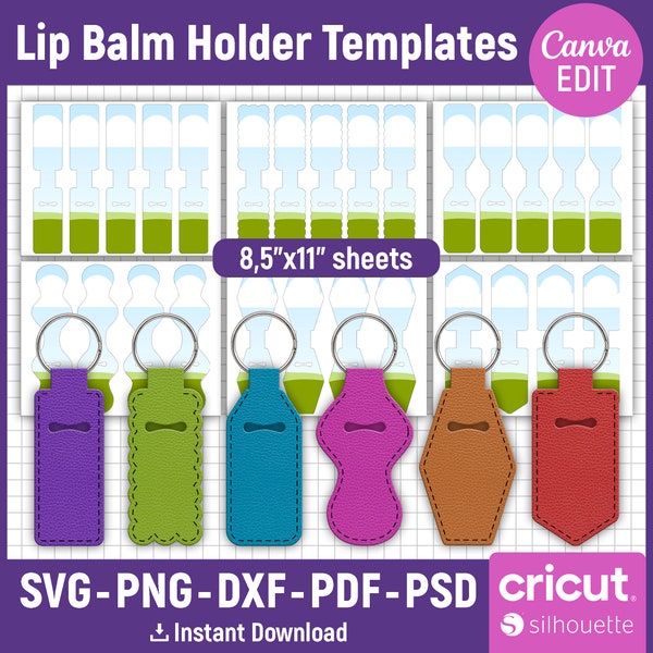 Lip Balm Holder Keychain Template, Lip Balm Blank Template, Chapstick Holder, Keychain Template, Lip Balm Sublimation, svg, Canva Editable