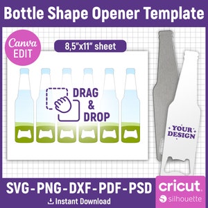 Bottle Shape Bottle Opener Template, Bottle Opener Template Svg, Beer Bottle Opener Sublimation Template, Blank Template, Canva Editable