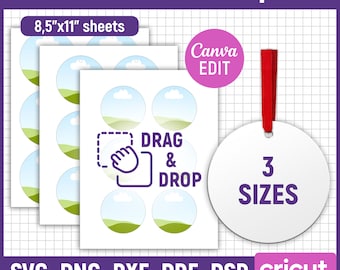 Round Ceramic Ornament Template Bundle, Ceramic Ornament Template, Christmas Ornament Sublimation Template, Gift Tag Template, Canva Edit
