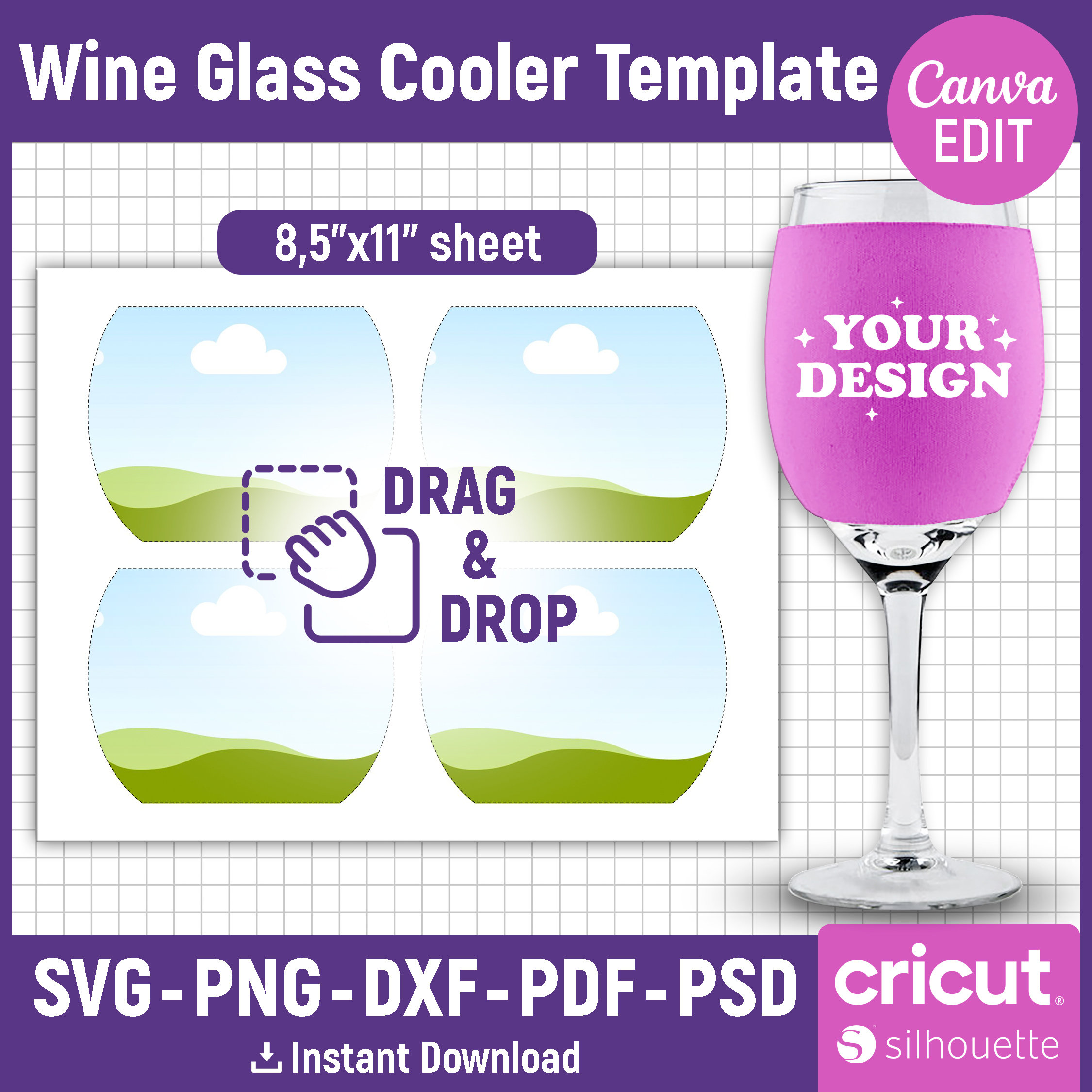 Wine Glass Cooler Template Svg, Custom Wine Glass Covers, Wine Glass Cooler, Sublimation Template, Party Favors, png, dxf, Canva Editable