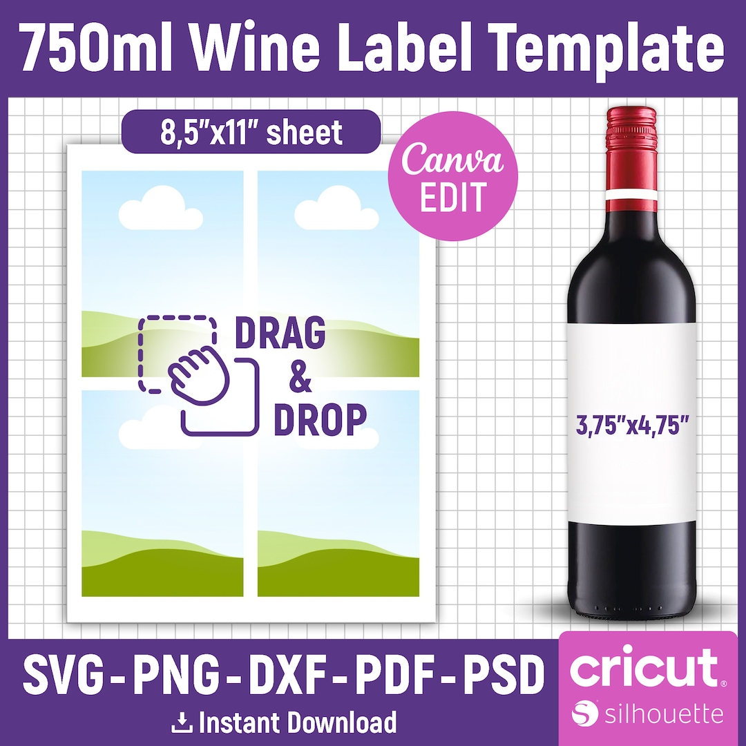 Wine Label Template, 750ml Mini Wine Label Template, Wine Label Svg ...