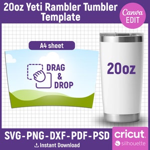 Tumbler Template Svg, 20oz Yeti Rambler Wrap Template, Yeti Rambler 20oz Template, Tumbler Sublimation Template, Full Wrap, Canva Editable