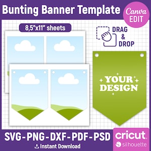 Bunting Banner Template, Banner Flag Template, Bunting Banner Svg, Flag Banner Svg, Bunting Flag Svg, Garland, Printable, Canva Editable