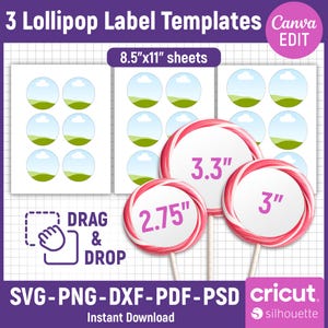 Lollipop Label Template Bundle, Lollipop Sticker Template, DIY Lollipop Labels, Editable Lollipop Label, Lollipop Label Svg, Canva Editable