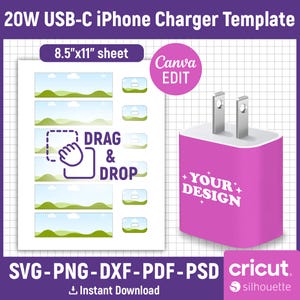 20W USB-C Phone Charger Wrapper Template, Phone Charger 20W, Phone Charger Label, Charger Wrap Template, Charger Sticker, Canva Editable