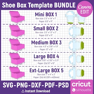 Shoe Box Template BUNDLE, Shoe Box Svg, Sneaker Box Template, Shoe Box Party Favor, Gift Box Svg, Box With Lid Template, png, Canva Editable