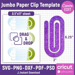 Plantilla de clip gigante, marcapáginas de clip SVG, clip SVG, clip de aperitivo SVG, archivo láser de clip, sublimación de clip, Canva editable