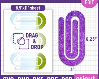 Jumbo paperclip sjabloon, paperclip bladwijzer SVG, paperclip SVG, snack clip SVG, paperclip laserbestand, paperclip sublimatie, canva bewerkbaar