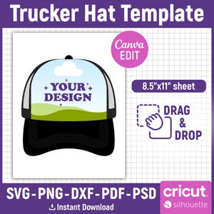 Trucker Hat Template, Trucker Hat Label Template, Trucker Hat Blank Template, Truck Hat Bar Template, Trucker Cap, Printable, Canva Editable