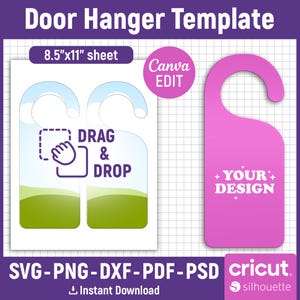 Door Hanger Template, Door Hanger Svg, Door Knob Hanger, Doorknob Hanging Sign, Sublimation Template, Cut File, Printable, Canva Editable