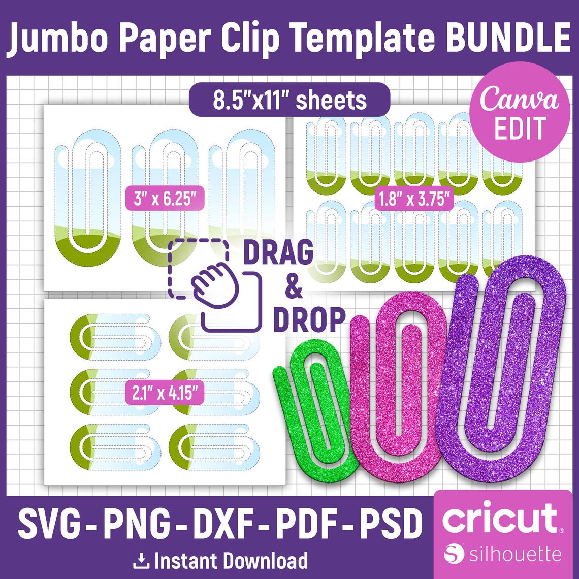Jumbo Paperclip Template BUNDLE, Paperclip Bookmark Svg, Paperclip Svg ...
