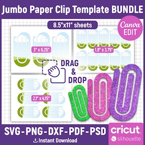Plantilla de clip gigante (paquete), marcapáginas de clip (SVG), clip (SVG), clip para aperitivos (SVG), archivos recortables, sublimación de clip, editable en Canva