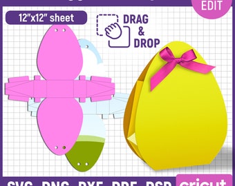 Modello di scatola regalo di Pasqua, modello di scatola a forma di uovo, scatola di uova di cioccolato, scatola di caramelle pasquali, scatola regalo SVG, Cricut, Silhouette, DXF, Canva modificabile