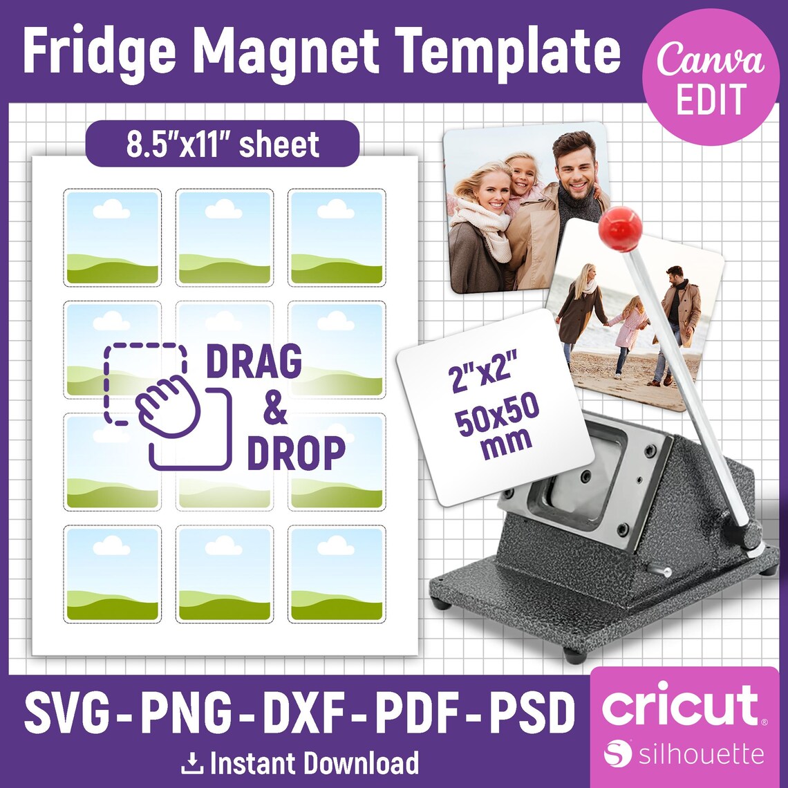 2x2 Square Fridge Magnet Template, Magnet Maker Template, Magnet ...