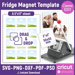 2x2 Square Fridge Magnet Template, Magnet Maker Template, Magnet Machine Template, Square Magnet Template, Magnet Template, Canva Editable