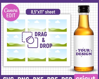 Mini Weinetikett Vorlage, 50ml Spirituosenetikett Vorlage, Mini Wein Etikett SVG, Mini Weinflasche Etikett, bedruckbar, Party Favor, png, Canva bearbeitbar