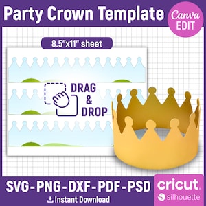 Party Crown Template, Kings Crown Party Hat Template, Crown Royal Svg, Party Hat Template, Paper Crown Template, Printable, Canva Editable