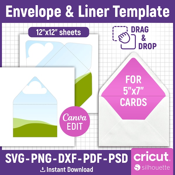 Envelope Template Svg, Envelope Liner Template, Wedding Envelope Template, Envelope 5x7, A7 Envelope Template, Printable, Canva Editable