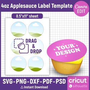 4oz 50g Apfelsauce Etikettenvorlage, Apfelsauce Cup Etikett, Apfelsauce Aufkleber, Apfelsauce Cup Deckel Aufkleber, Party Favor, DIY, Canva bearbeitbar