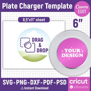 6 inch Plate Charger Template, Plate Insert Template, Circle Template, Round Charger Template, Round Blank Plate, Printable, Canva Editable