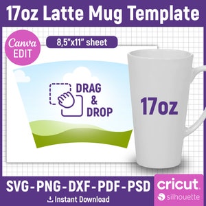 17oz Latte Mug Template, Latte Mug Template, Sublimation Mug Template, Mug Press, Mug Template Svg, Sublimation Template, Canva Editable