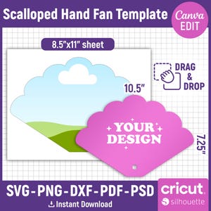 Scalloped Hand Fan Template, Paddle Fan Template, Floral Hand Fan Template, Church Fan Template, Wedding Program, Printable, Canva Editable
