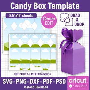 Candy Box Template, Candy Shaped Box, Gift Box, Candy Gift Box Template, Party Gift Box, Party Favor Box, Box Svg for Cricut, Canva Editable