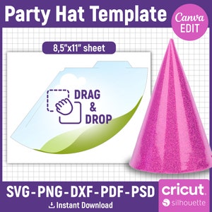 Partyhut-Vorlage, Partyhut-Svg, Geburtstagshut-Vorlage, leere Hut-Vorlage, Papierhut-Vorlage, Partyhut-Vorlage ohne Kleber, Canva Bearbeitbar