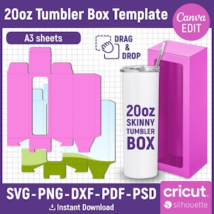20 Unzen Skinny Tumble Box Vorlage, Tumbler Box Vorlage, 20 Unzen Tumbler Box Vorlage, 20 Unzen Skinny Box, Tumbler Box Cricut, Canva Editierbar