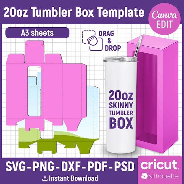 20oz Skinny Tumbler Box Template, Tumbler Box Template, 20oz Tumbler Box Template, 20oz Skinny Box, Tumbler Box Cricut, Canva Editable