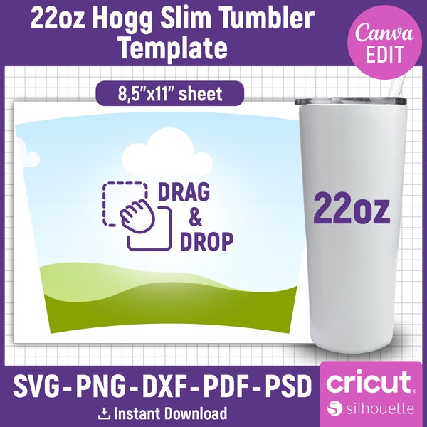 Tumbler Template Svg, 22oz Hogg Slim Tumbler Template, Hogg 22oz Skinny Tumbler, Tumbler Sublimation Template, Full Wrap, Canva Editable