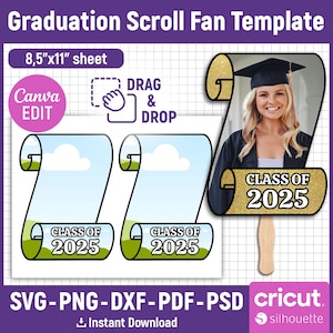 Editable Graduation Scroll Paddle Fan Template, Custom Grad Fan, Graduation Fan Template, Graduation Fan, Cake Topper, DIY, Canva Editable