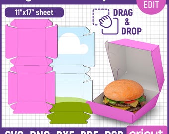 Burger Box Template, Hamburger Box Template, Cheeseburger Box Template, Burger Packaging, Burger Container, Printable, DIY, Canva Editable