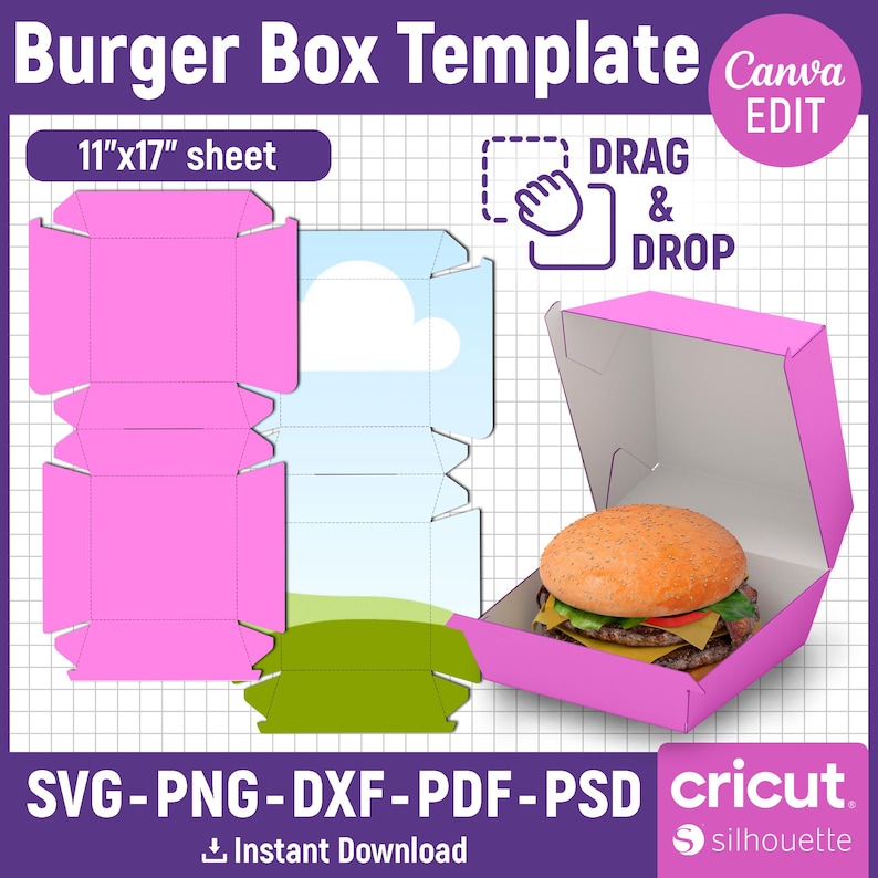 Burger Box Template, Hamburger Box Template, Cheeseburger Box Template ...
