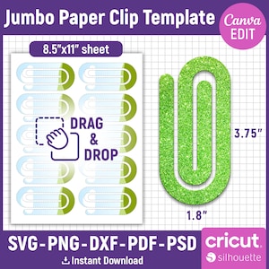 Plantilla de clip gigante, marcapáginas de clip SVG, clip SVG, clip de aperitivo SVG, archivo láser de clip, sublimación de clip, Canva editable