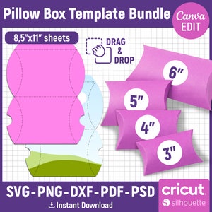 Kissenschachtel Vorlage Bundle, Kissenschachteln, Favor Box Vorlage, Box Vorlage svg, Geschenkbox Vorlage, Cut Files, DIY Geschenkbox, Canva Editierbar