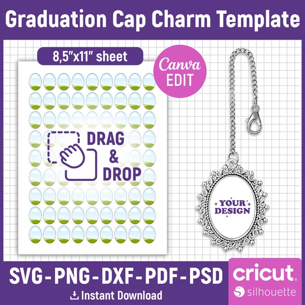 Graduation Cap Charm Template, Cap Charm Memorial Template, Charm Template for Grad Caps, Graduation Tassel Charm Pendant, Canva Editable