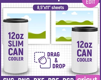 12oz Can Cooler & 12oz Slim Can Cooler Template, Beer Cooler Template, Sublimation Template, Bottle Cooler Template, svg, Canva Editable