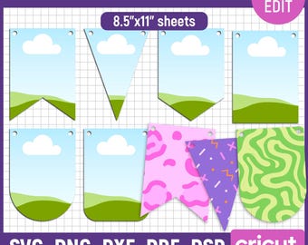 Bunting Banner Template BUNDLE, Bunting Banner Svg, Flag Banner Svg, Bunting Flag Svg, Birthday Garland, Cut File, Printable, Canva Editable