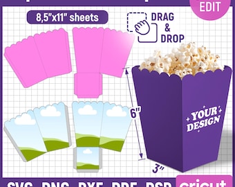 Popcorn Box Template, Popcorn Box Svg, Snack Box Svg, Party Favor Box, Snack Box Template, Popcorn Svg, Party Favors, Canva Editable