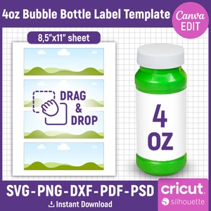 4oz Bubble Bottle Label Template, Bubble Bottle Label Svg, Kids Party Favor, Wedding Bubble Bottles, Bubble Bottle Sticker, Canva Editable