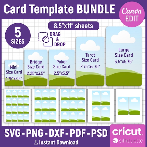 Card Template BUNDLE, Poker Card Template, Blank Card Template, Editable Trading Card, Playing Cards Deck, Printable, DIY, Canva Editable