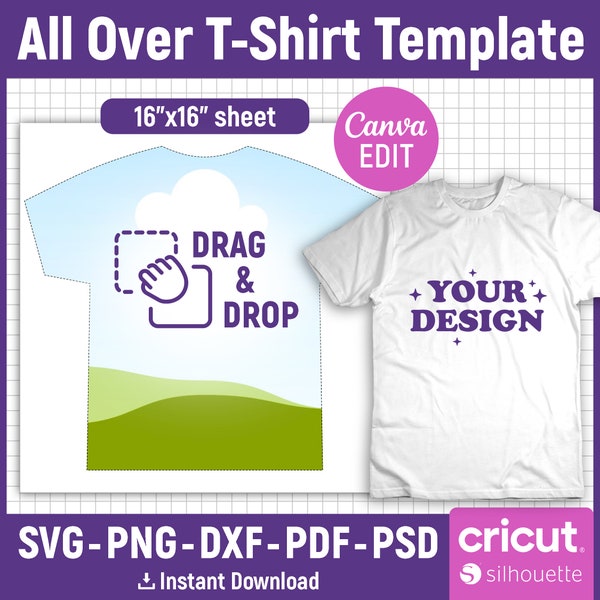 All Over T-Shirt Template, T-Shirt Design Template, All Over T-Shirt Sublimation Template, Blank Template, T-Shirt Outline, Canva Editable