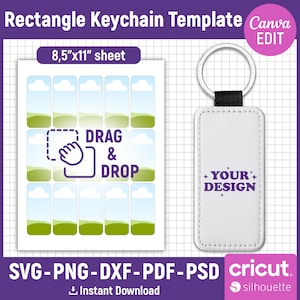 Rectangle Leather Keychain Template, Keychain Template Svg, Sublimation Template, Bifold Wallet Sublimation, png, dxf, Canva Editable