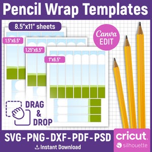Pencil Wrap Template, Pencil Label Template, Printable School Supply Wrapper, Pencil Blank Template, Pencil Sublimation, DIY, Canva Editable