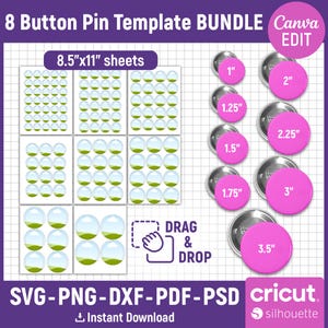 Button Pin Template BUNDLE, Button Pin Svg, Button Pin Blank, Sublimation Button Pin Template, Badge Circle Labels, DIY, png, Canva Editable