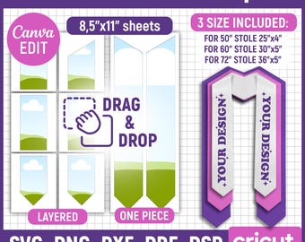 Graduation Stole Template Bundle, Stole Template Svg, Graduation Stole Sublimation Template, Graduation Template, Grad 2025, Canva Editable