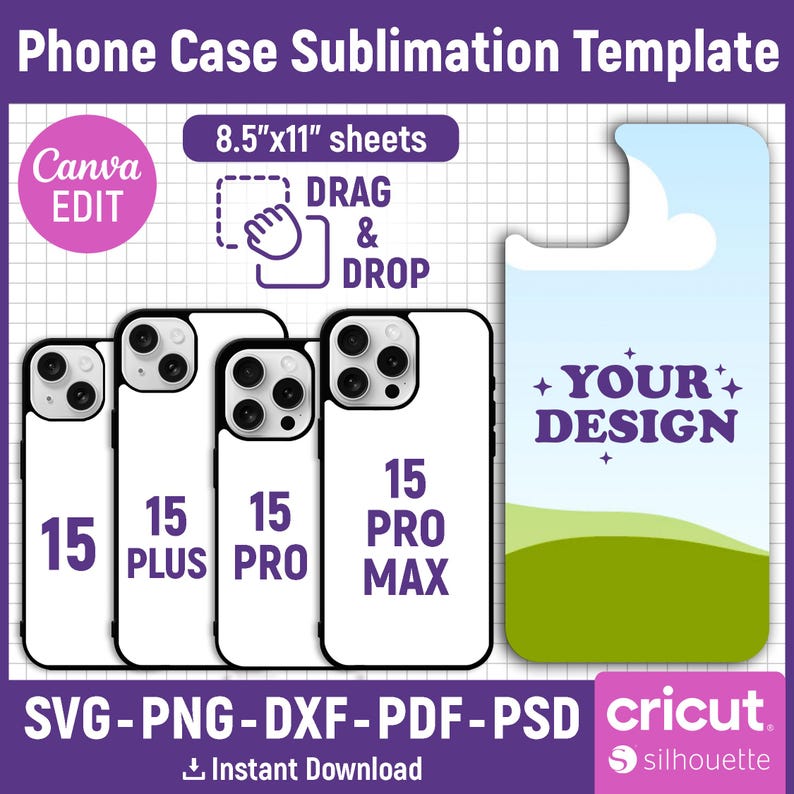 44 mallar för telefonskal PAKET, sublimeringsmall för telefonskal, mall för smartphoneskal, mall för telefonskal, utskrivbar, redigerbar i Canva bild 4