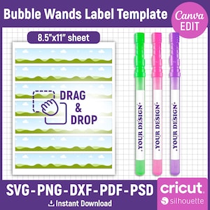 Bubble Wands Label Template, Bubble Bottle Label Template, Kids Party Favor, Wedding Bubble Bottles, Bubble Bottle Sticker, Canva Editable