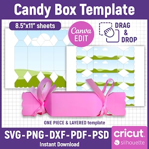 Candy Box Template, Candy Shaped Box, Gift Box, Candy Gift Box Template, Party Gift Box, Party Favor Box, Box Svg for Cricut, Canva Editable